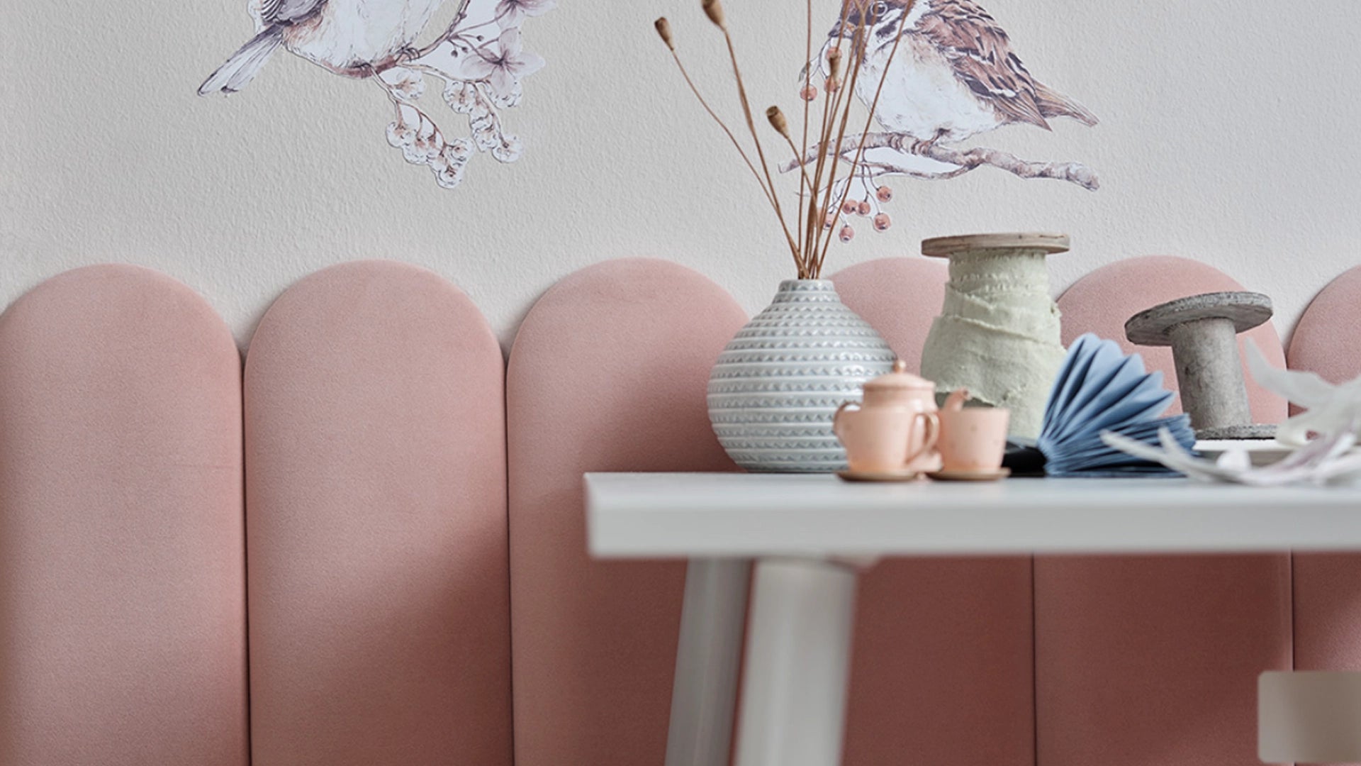 Upholstered Wall Panels after effect with mounted panels on white wall decoramania